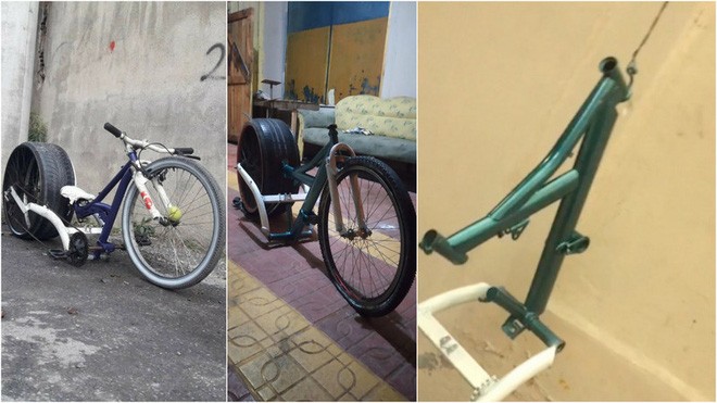 Thú vị chiếc xe đạp phiên bản cải tiến với khung xe đạp và lốp sau làm từ bánh ôtô